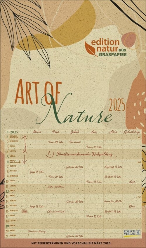 Familienplaner Art of Nature Graspapier 2025 (Calendar)