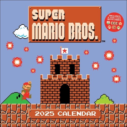 Super Mario Bros. 8-Bit Retro 2025 Wall Calendar with Bonus Diecut Notecards (Wall)