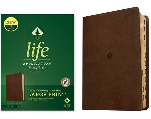 NLT Life Application Study Bible, Third Edition, Large Print (Leatherlike, Rustic Brown Leaf, Indexed, Red Letter) (Imitation Leather)