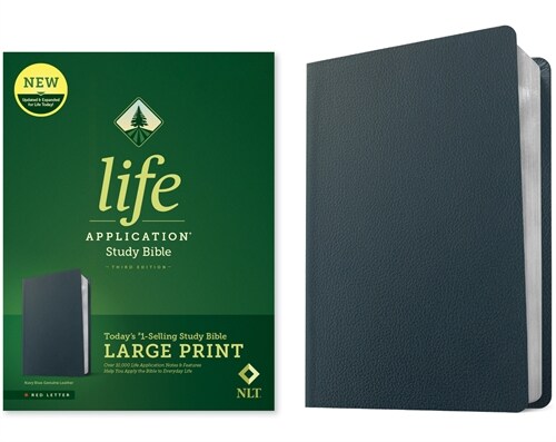 NLT Life Application Study Bible, Third Edition, Large Print (Genuine Leather, Navy Blue, Red Letter) (Leather)