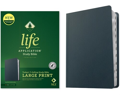 NLT Life Application Study Bible, Third Edition, Large Print (Genuine Leather, Navy Blue, Indexed, Red Letter) (Leather)