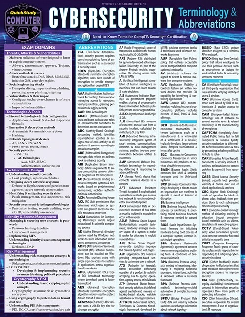 Cybersecurity Terminology & Abbreviations- Comptia Security Certification: A Quickstudy Laminated Reference Guide (Other, First Edition)