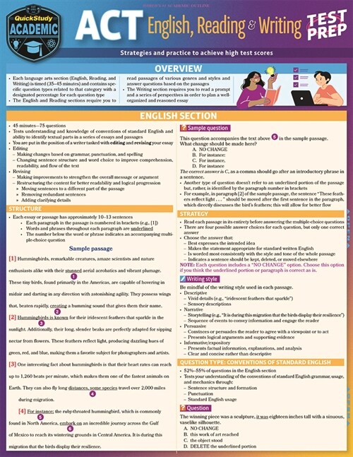 ACT English, Reading & Writing Test Prep: A Quickstudy Laminated Reference Guide (Other, First Edition)