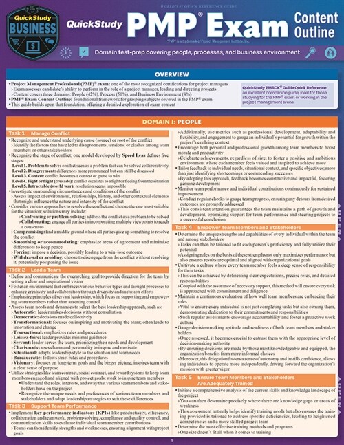 Quickstudy Pmp(r) Exam Content Outlline - Domain Test Prep: Laminated Reference Guide (Other, First Edition)