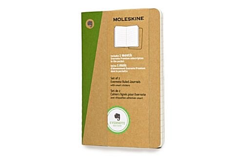 Moleskine Evernote Journal with Smart Stickers, Pocket, (Set of 2), Ruled, Kraft Brown, Soft Cover (3.5 X 5.5) (Other)
