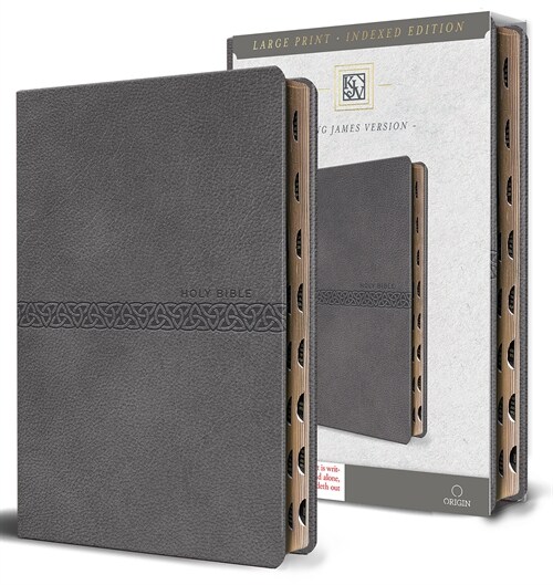 KJV Holy Bible, Large Print Medium Format, Gray Faux Leather with Ribbon Marker, Red Letter, Thumb Index (Paperback)