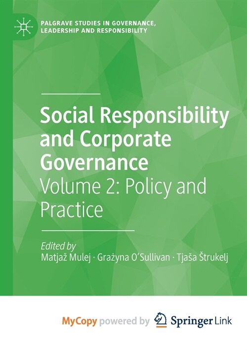 Social Responsibility and Corporate Governance (Paperback)