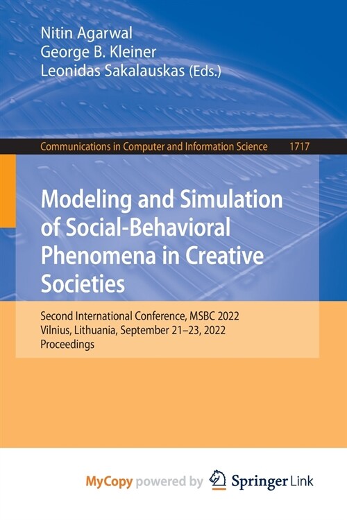Modeling and Simulation of Social-Behavioral Phenomena in Creative Societies (Paperback)