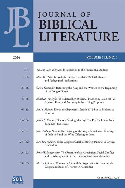 Journal of Biblical Literature 143.1 (2024) (Paperback)