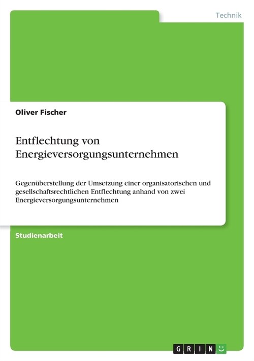 Entflechtung von Energieversorgungsunternehmen: Gegen?erstellung der Umsetzung einer organisatorischen und gesellschaftsrechtlichen Entflechtung anha (Paperback)