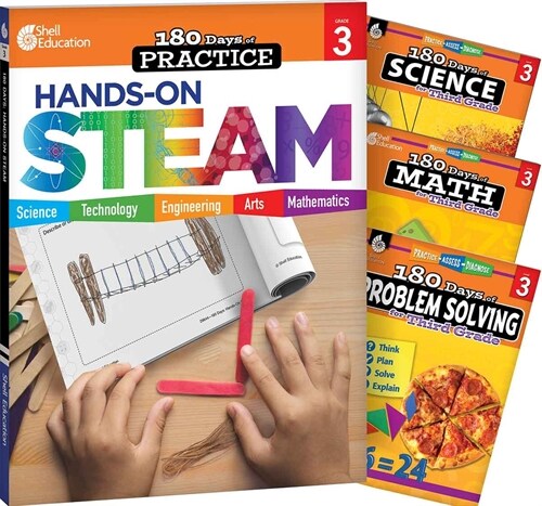 180 Days(tm) Steam, Science, Math, & Problem Solving Grade 3: 4-Book Set: Practice, Assess, Diagnose (Hardcover)