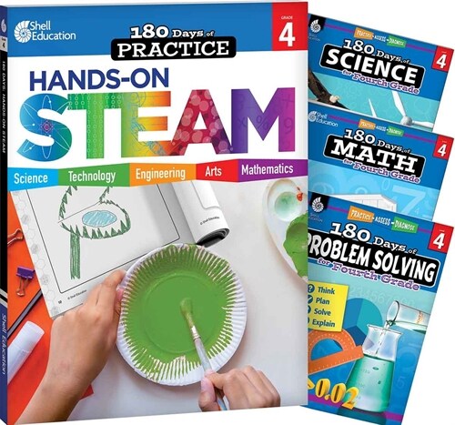 180 Days(tm) Steam, Science, Math, & Problem Solving Grade 4: 4-Book Set: Practice, Assess, Diagnose (Hardcover)