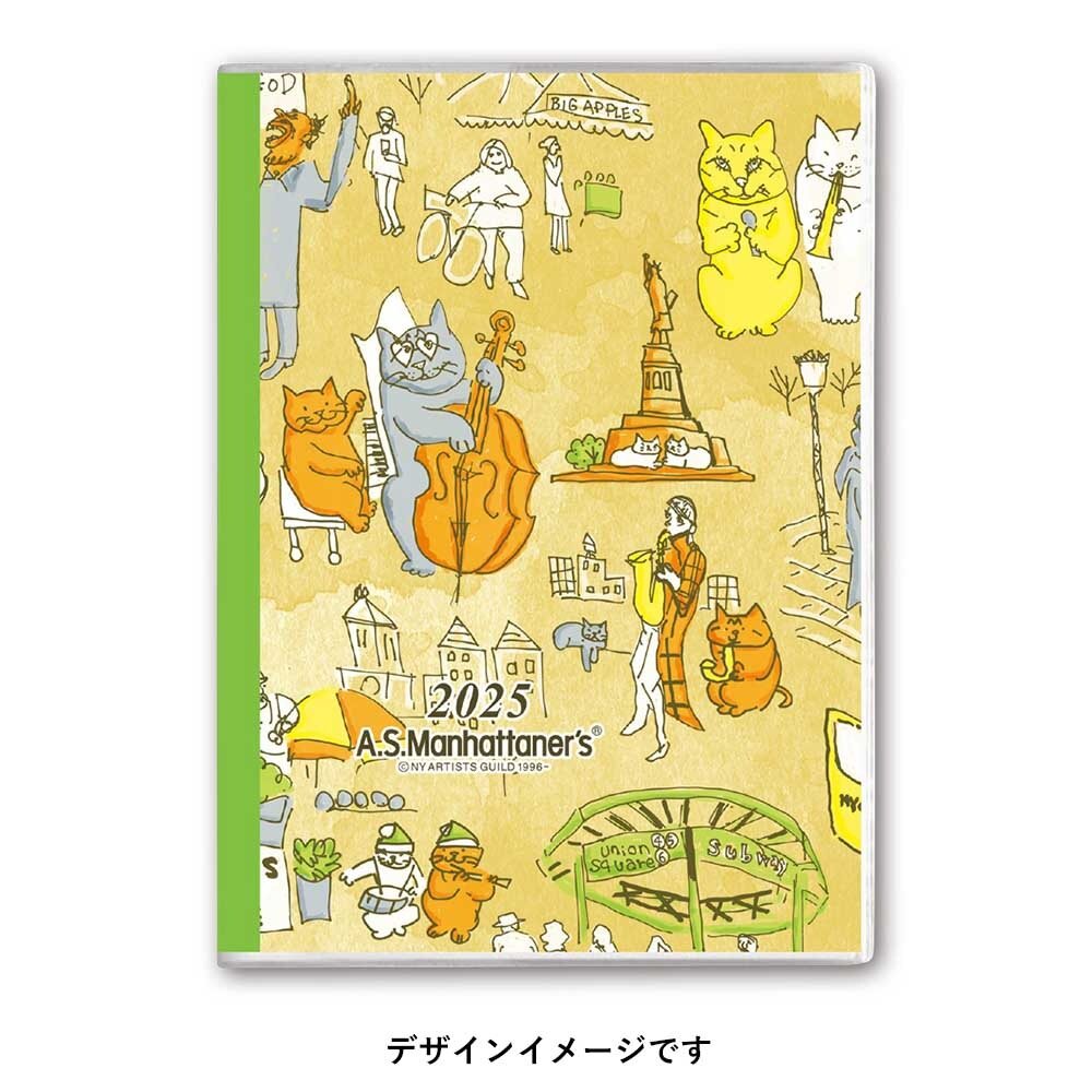 能率 ペイジェム 手帳 2025年 A6 マンスリ- A.S.マンハッタナ-ズ 街角猫演奏家 2462 (2024年 11月始まり)
