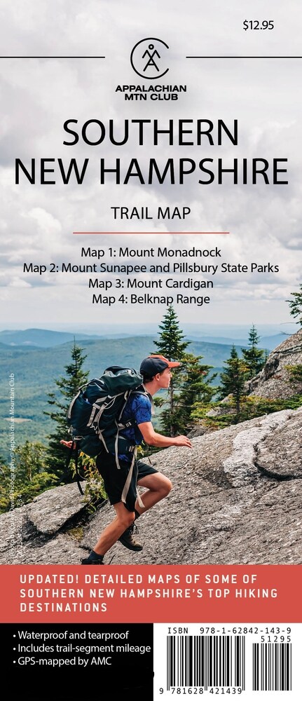 Southern New Hampshire Trail Map: Mount Monadnock, Mount Sunapee and Pillsbury State Parks, Mount Cardigan, and Belknap Range (Folded, 6)