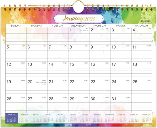 2025 Wall Calendar - Monthly Calendar with Julian Date, 11 x 8.5 in, Twin-Wire Binding, Great for Hanging on The Wall, Color Design