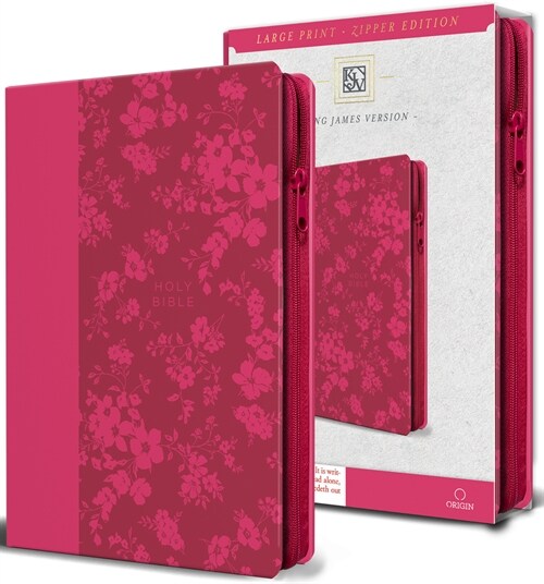 KJV Holy Bible, Large Print Handy Size, Fuchsia Premium Imitation Leather W/Ribbon Marker, Red Letter, Zipper (Paperback)