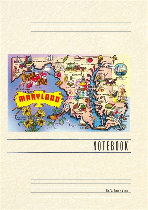 Vintage Lined Notebook Greetings from Maryland, Map (Paperback)