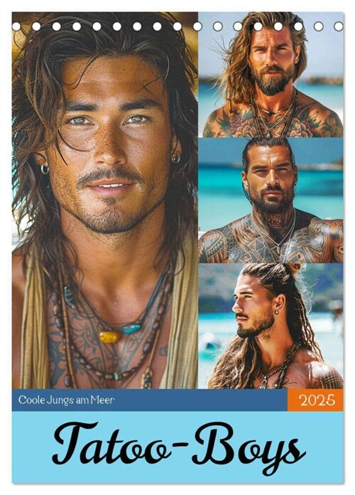 Tatoo-Boys. Coole Jungs am Meer (Tischkalender 2025 DIN A5 hoch), CALVENDO Monatskalender (Calendar)