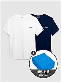 KNOU 라운드 반팔 티셔츠 White/Navy set (SIZE : S)