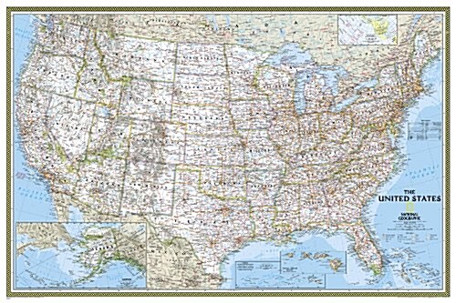 National Geographic United States Wall Map - Classic - Laminated (Poster Size: 36 X 24 In) (Not Folded, 2019)