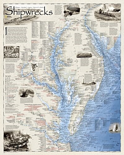 National Geographic Shipwrecks of Delmarva Wall Map - Laminated (28 X 35 In) (Not Folded, 2011)