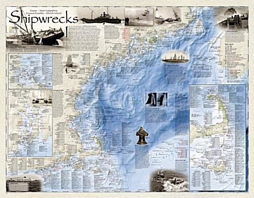 National Geographic: Shipwrecks of the Northeast Wall Map - Laminated (36 X 28 Inches) (Not Folded, 2011)