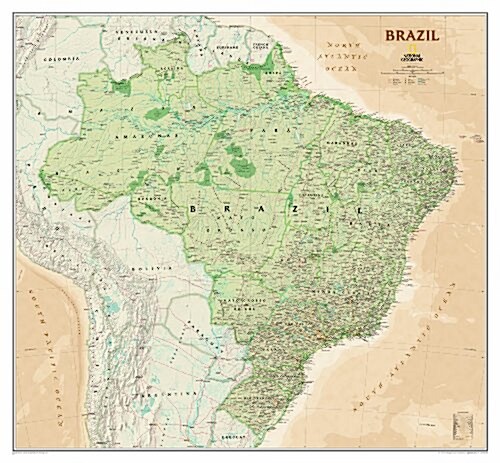 National Geographic Brazil Wall Map - Executive - Laminated (41 X 38 In) (Not Folded, 2011)
