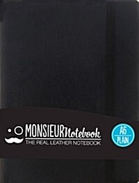 Monsieur Notebook Leather Journal - Black Plain Small A6 (Leather Binding)