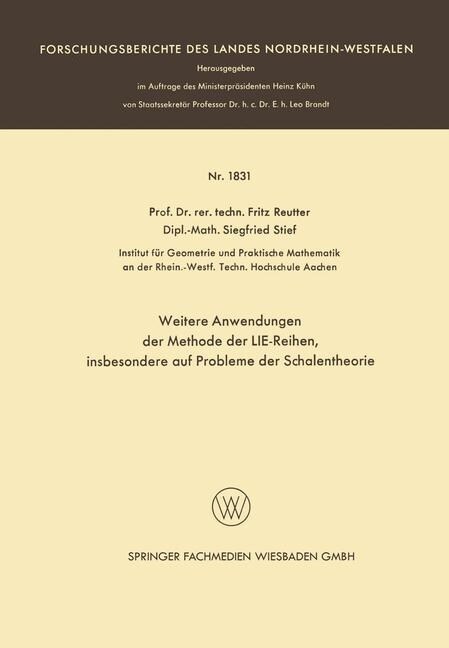 Weitere Anwendungen Der Methode Der Lie-Reihen (Paperback, 1967 ed.)