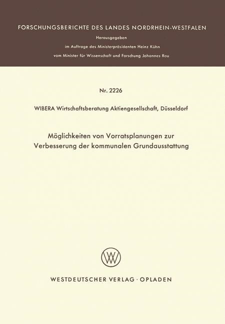 M?lichkeiten Von Vorratsplanungen Zur Verbesserung Der Kommunalen Grundausstattung (Paperback, 1971)