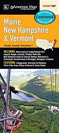 Maine, New Hampshire & Vermont State Laminated Map (Map)