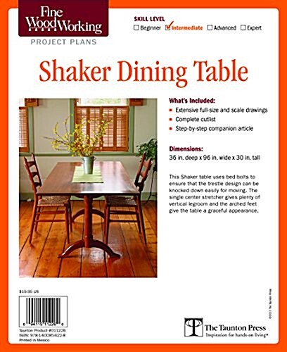 Fine Woodworkings Shaker Dining Table Plan (Paperback)