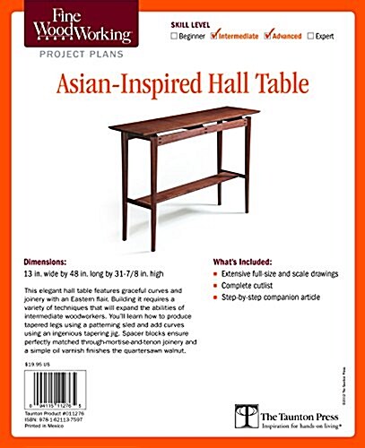 Fine Woodworkings Asian-Inspired Hall Table Plan (Paperback)