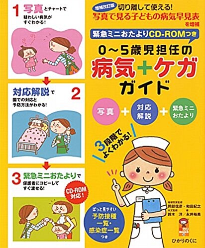 增補改訂版緊急ミニおたよりCD-ROMつき0~5歲兒擔任の病氣·ケガガイド: 切り離して使える!寫眞で見る子どもの病氣早見表を增補 (保カリBOOKS) (增補改訂, 大型本)