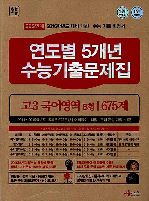 소통 연도별 5개년 수능기출문제집 고3 국어영역 B형 675제