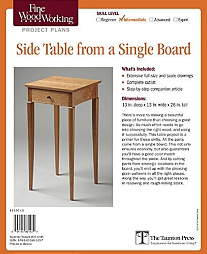 Fine Woodworkings Side Table from a Single Board Plan (Other)