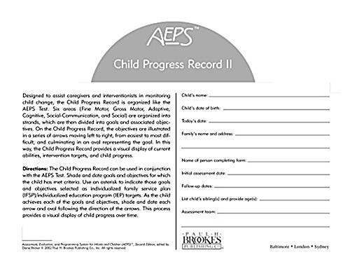 Assessment, Evaluation, and Programming System for Infants and Children (Aeps(r)), Child Progress Record II: Three to Six Years (Paperback, 2)