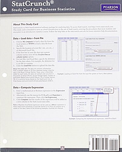 StatCrunch Study Card for Business Statistics (Cards)