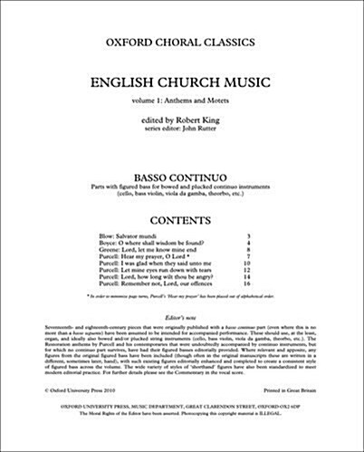 English Church Music, Volume 1: Anthems and Motets (Sheet Music, Basso continuo parts)