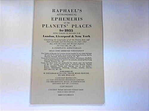 Raphaels Astronomical Ephemeris : With Tables of Houses for London, Liverpool and New York (Paperback, New ed)