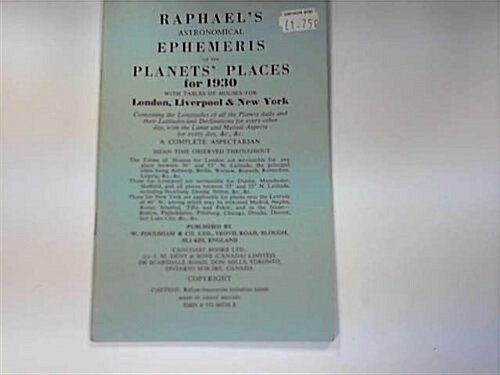 Raphaels Astronomical Ephemeris : With Tables of Houses for London, Liverpool and New York (Paperback, New ed)