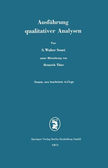 Ausf?rung Qualitativer Analysen (Paperback, 9, 9. Aufl. 1971)