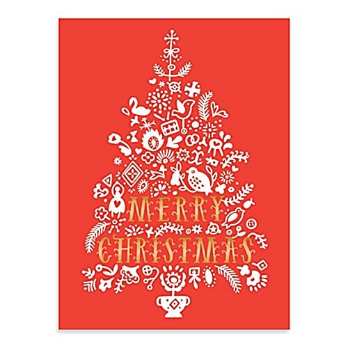 Festive Folk Tree Embellished Holiday Notecards (Other)