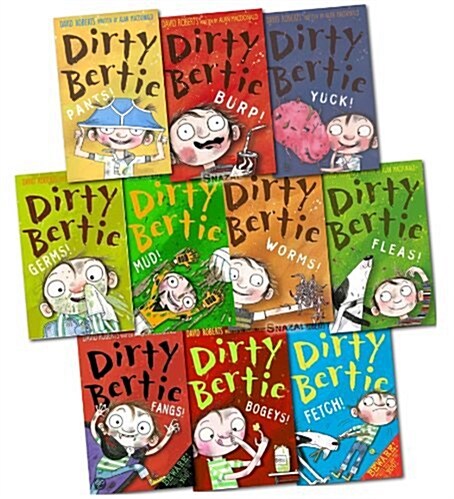 Dirty Bertie series Collection David Roberts 10 Books Gift Set Pack bundle (Bogeys!, Fangs!, Fetch!, Fleas!, Yuck!, Worms!, Pants!, Burp!, Mud!, Germs (Paperback)