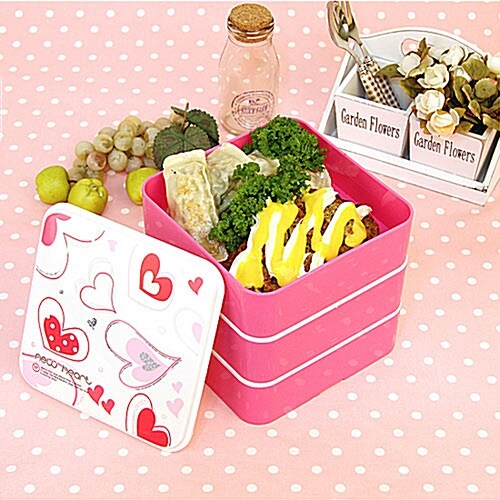 [새드리]핑크 뉴하트 3단 도시락-찬합/피크닉 