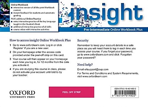insight: Pre-Intermediate: Online Workbook Plus - Card with Access Code (Multiple-component retail product)