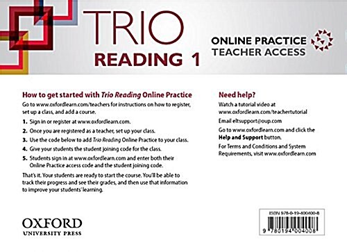 Trio Reading: Level 1: Online Practice Teacher Access Card (Multiple-component retail product)