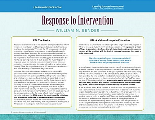 Response to Intervention Quick Reference Guide (Folded)