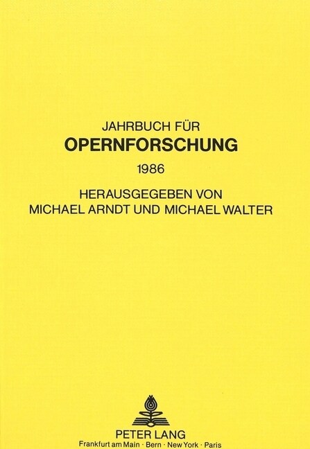 Jahrbuch Fuer Opernforschung: 1986 (Paperback)
