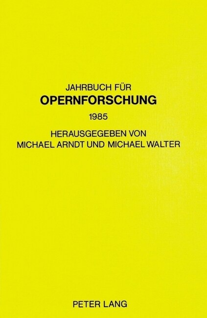 Jahrbuch Fuer Opernforschung: 1985 (Paperback)